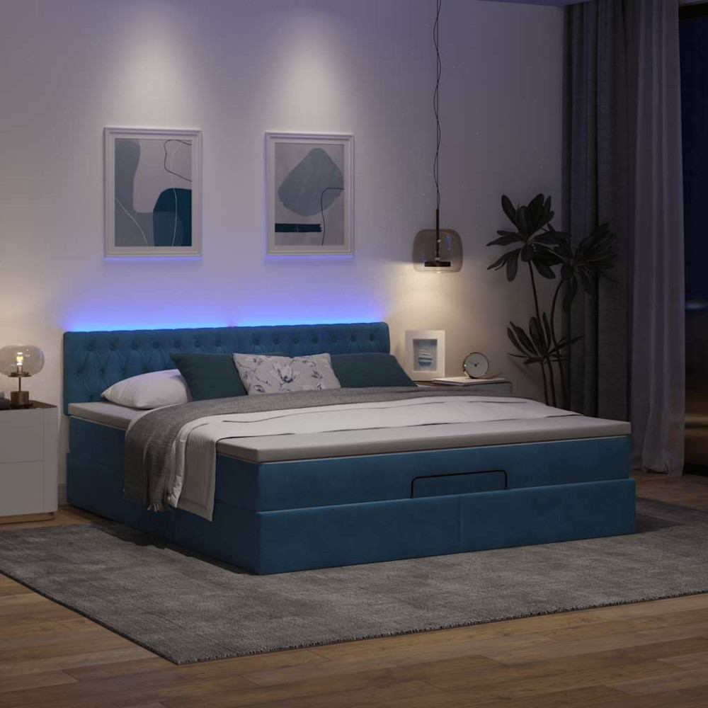 Produktbild för Ottoman sängram med madrass mörkblå 160x200 cm sammet