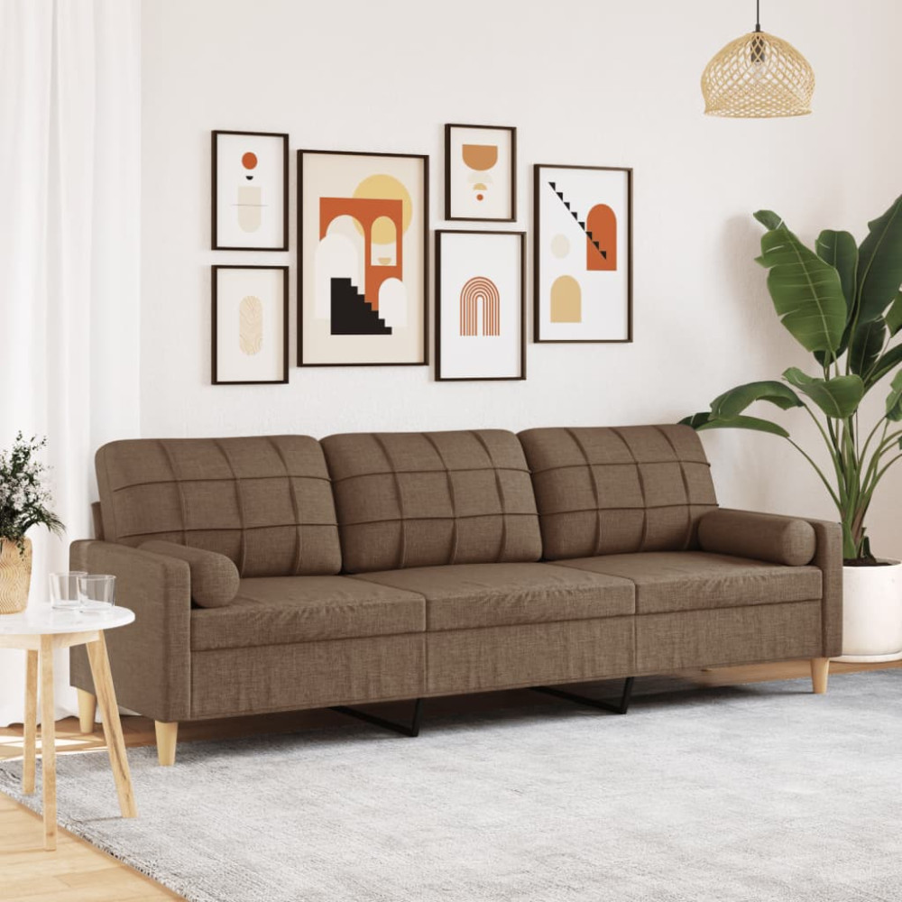 Produktbild för 3-sitssoffa med prydnadskuddar brun 210 cm tyg