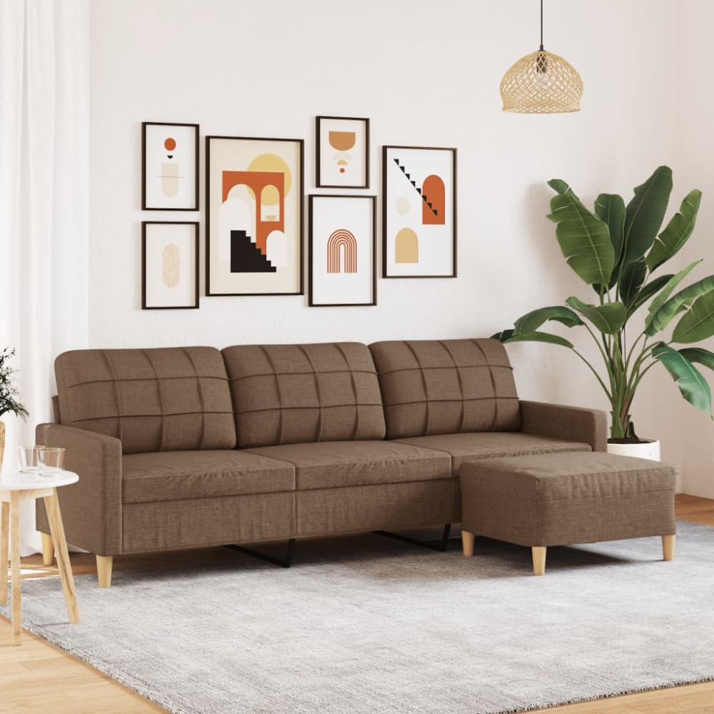 Produktbild för 3-sitssoffa med fotpall Brun 210 cm tyg