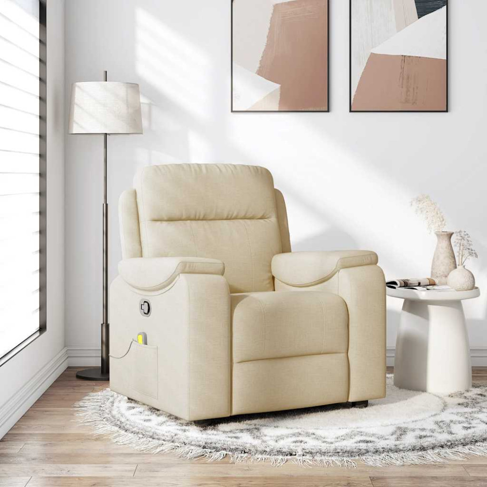 Produktbild för Massagefåtölj gräddvit tyg