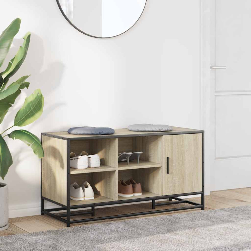 Produktbild för Skobänk sonoma-ek 100x40x53,5 cm konstruerat trä och metall