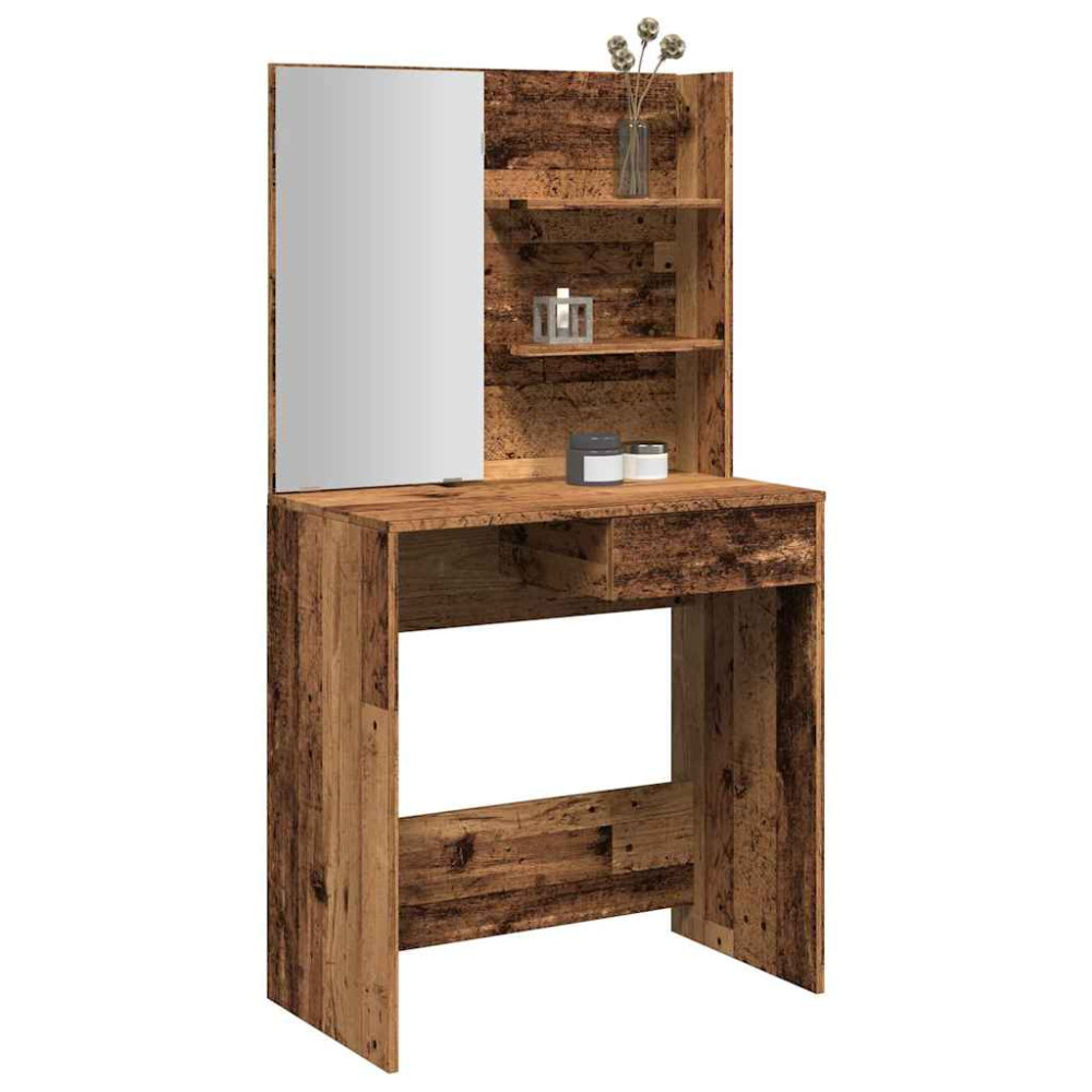 Produktbild för Sminkbord med spegel åldrat trä 74,5x40x141 cm