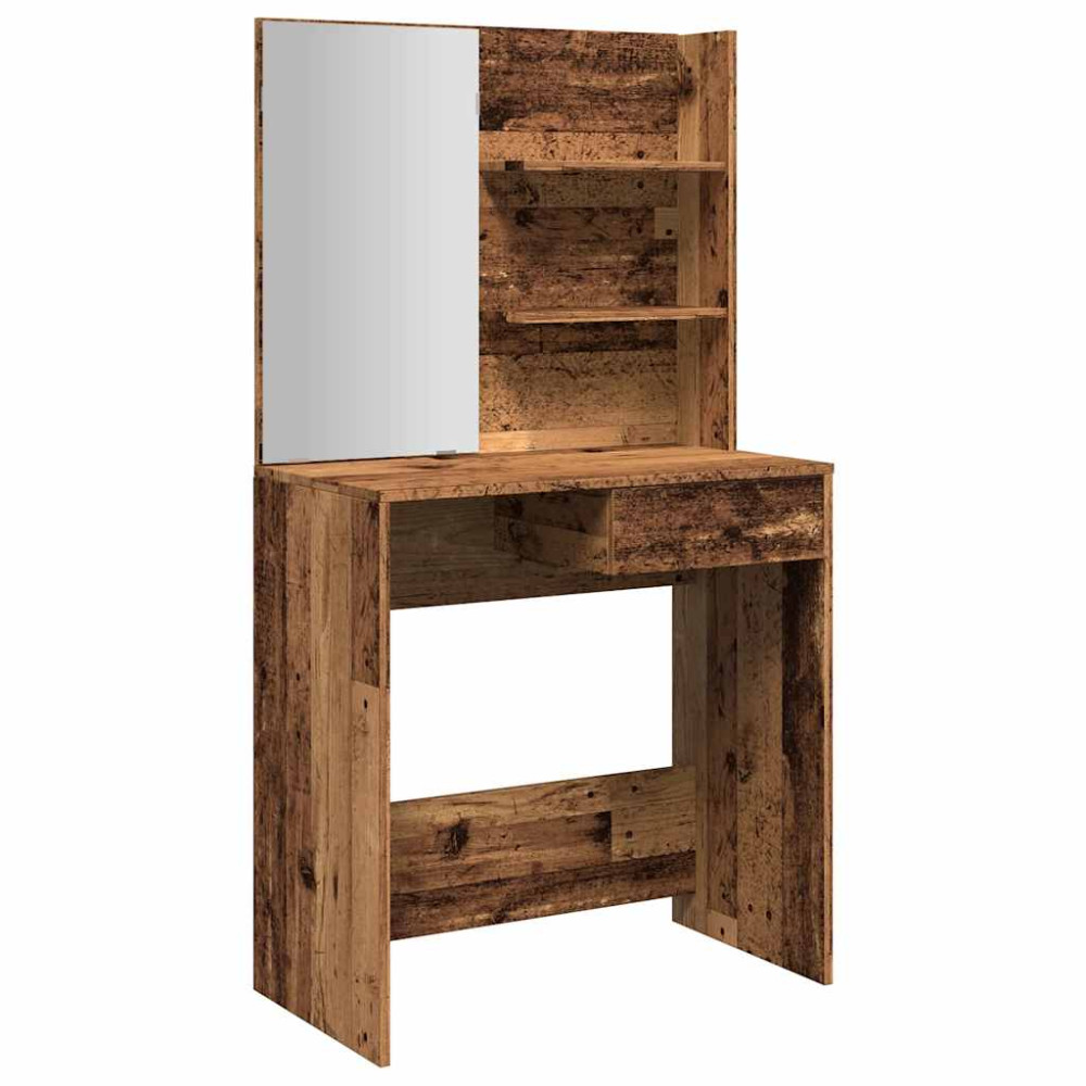 Produktbild för Sminkbord med spegel åldrat trä 74,5x40x141 cm
