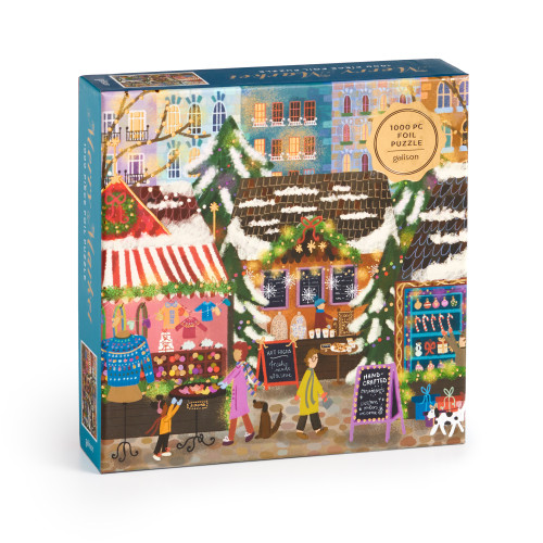 Galison Joy Laforme Merry Market 1000 Piece Foil Puzzle in a Square Box
