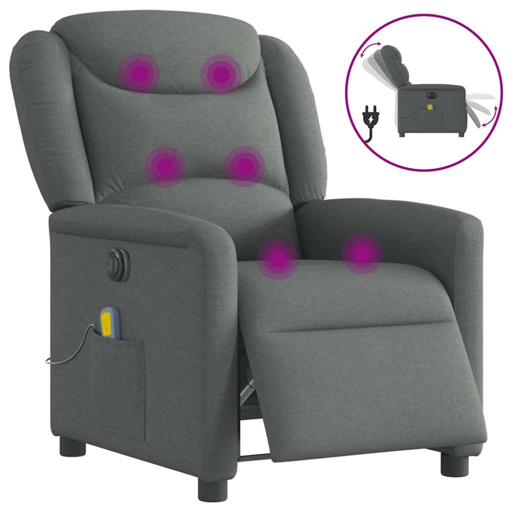 Produktbild för Elektrisk massagefåtölj mörkgrå tyg