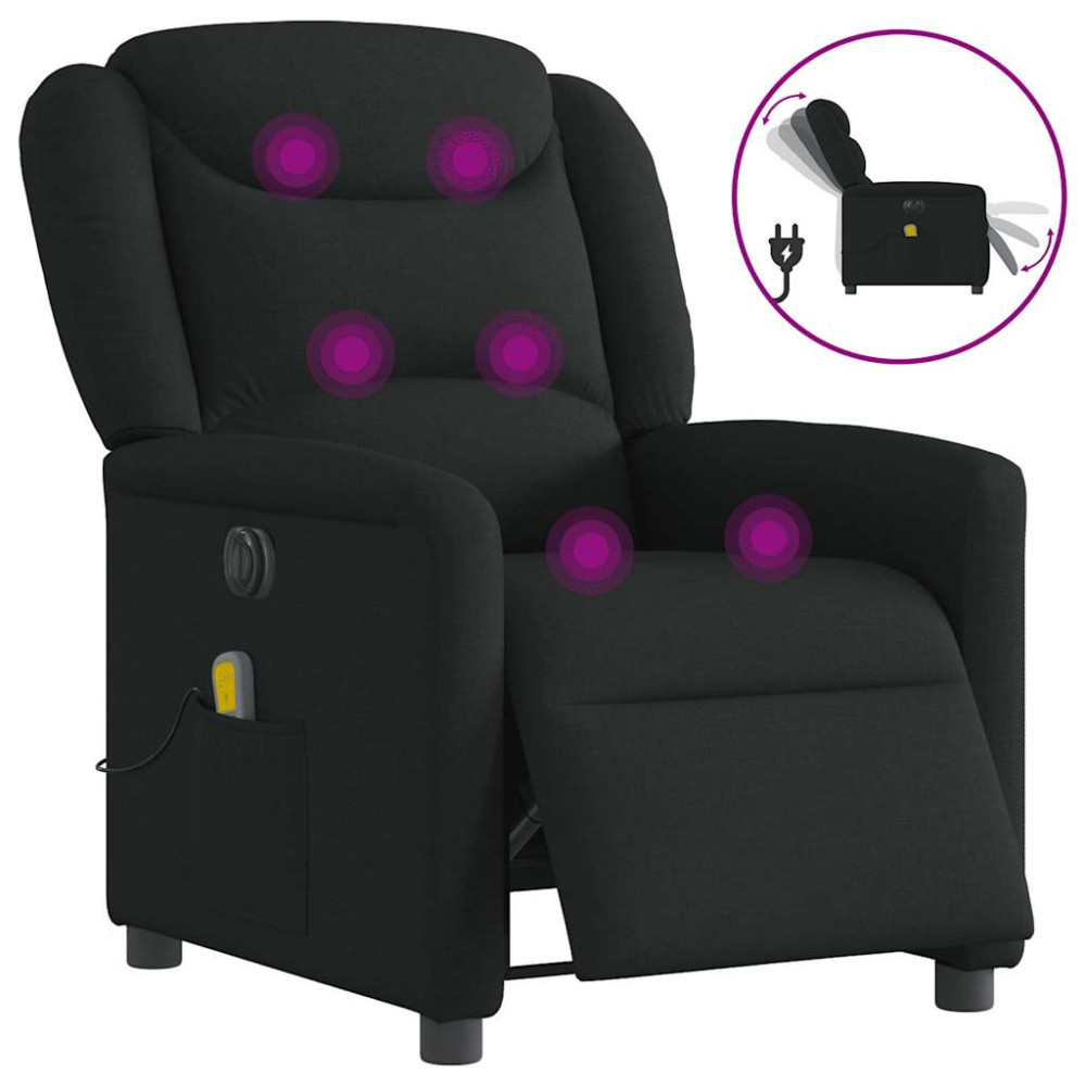 Produktbild för Elektrisk massagefåtölj med uppresningshjälp svart tyg