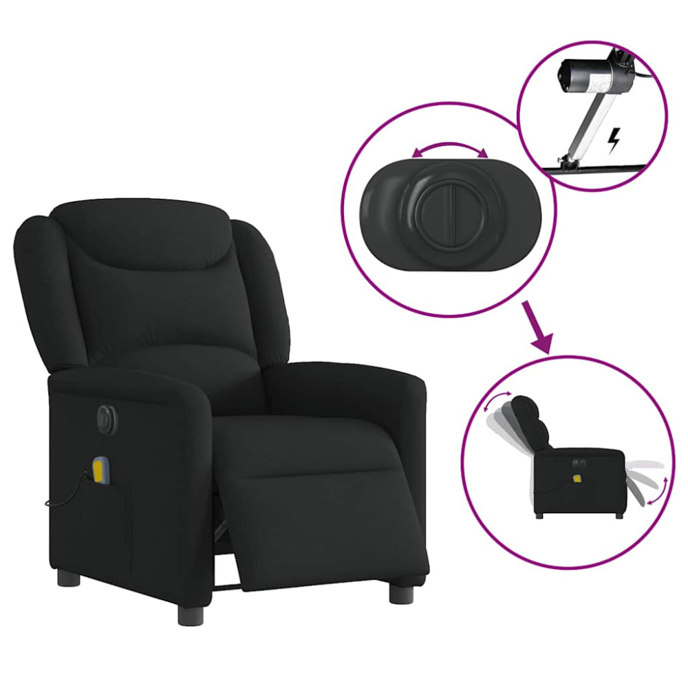 Produktbild för Elektrisk massagefåtölj med uppresningshjälp svart tyg