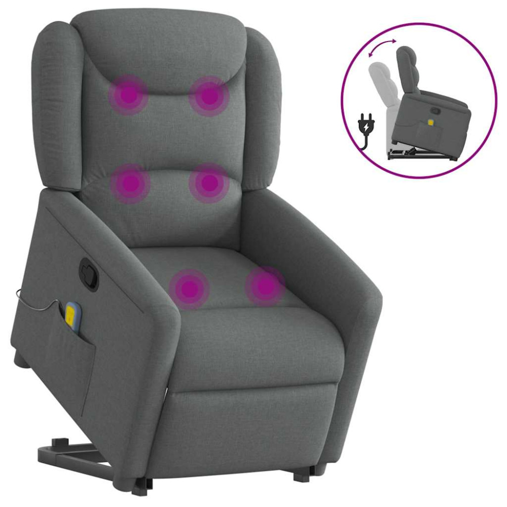 Produktbild för Massagefåtölj med uppresningshjälp mörkgrå tyg
