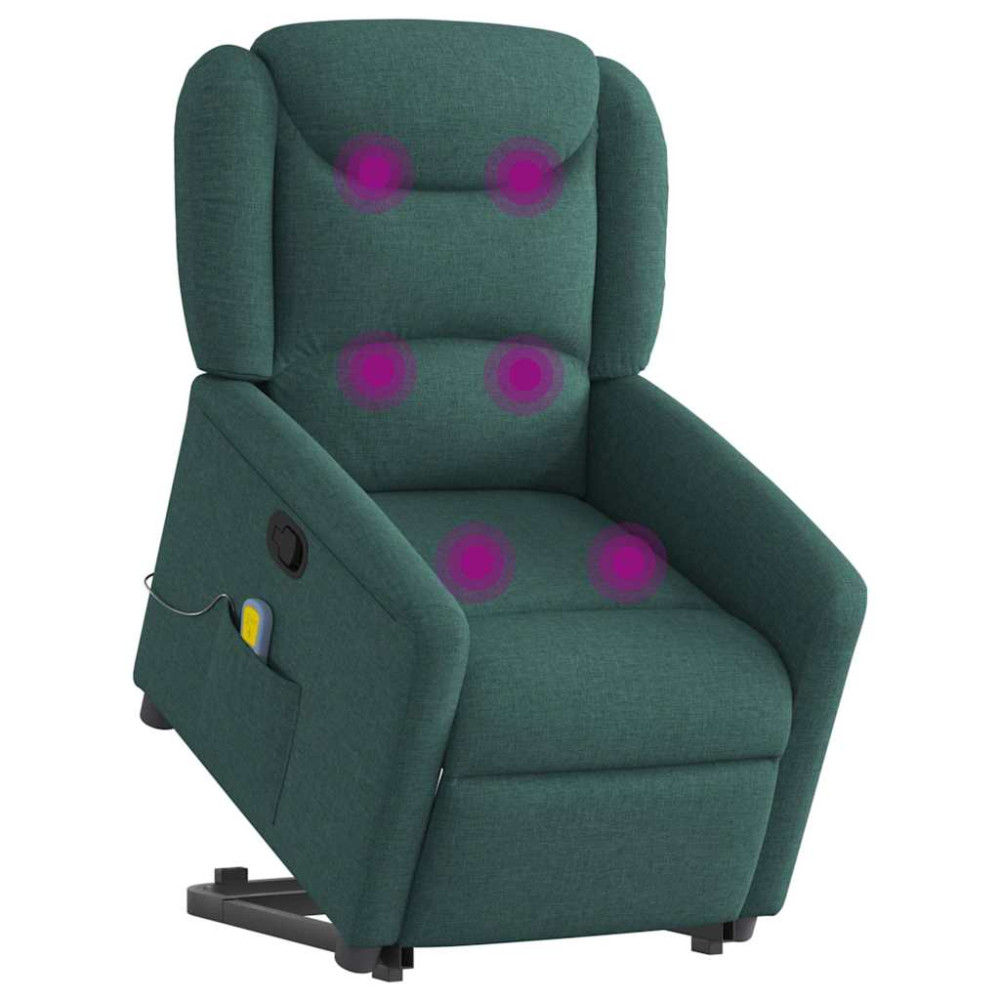 Produktbild för Massagefåtölj med uppresningshjälp mörkgrön tyg