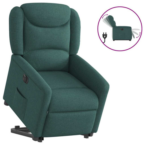 vidaXL Elektrisk reclinerfåtölj med uppresningshjälp mörkgrön tyg