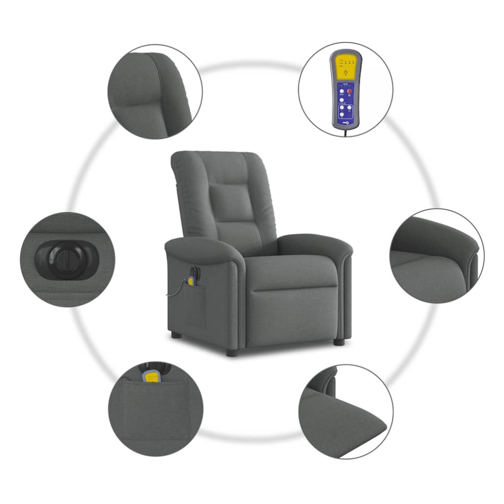 Produktbild för Elektrisk massagefåtölj mörkgrå tyg