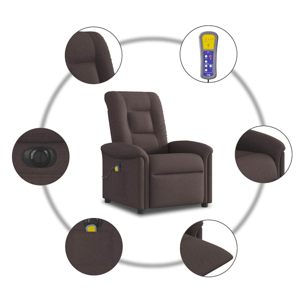 Produktbild för Elektrisk massagefåtölj mörkbrun tyg