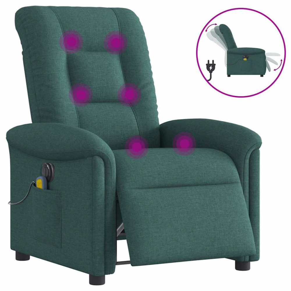 Produktbild för Elektrisk massagefåtölj mörkgrön tyg