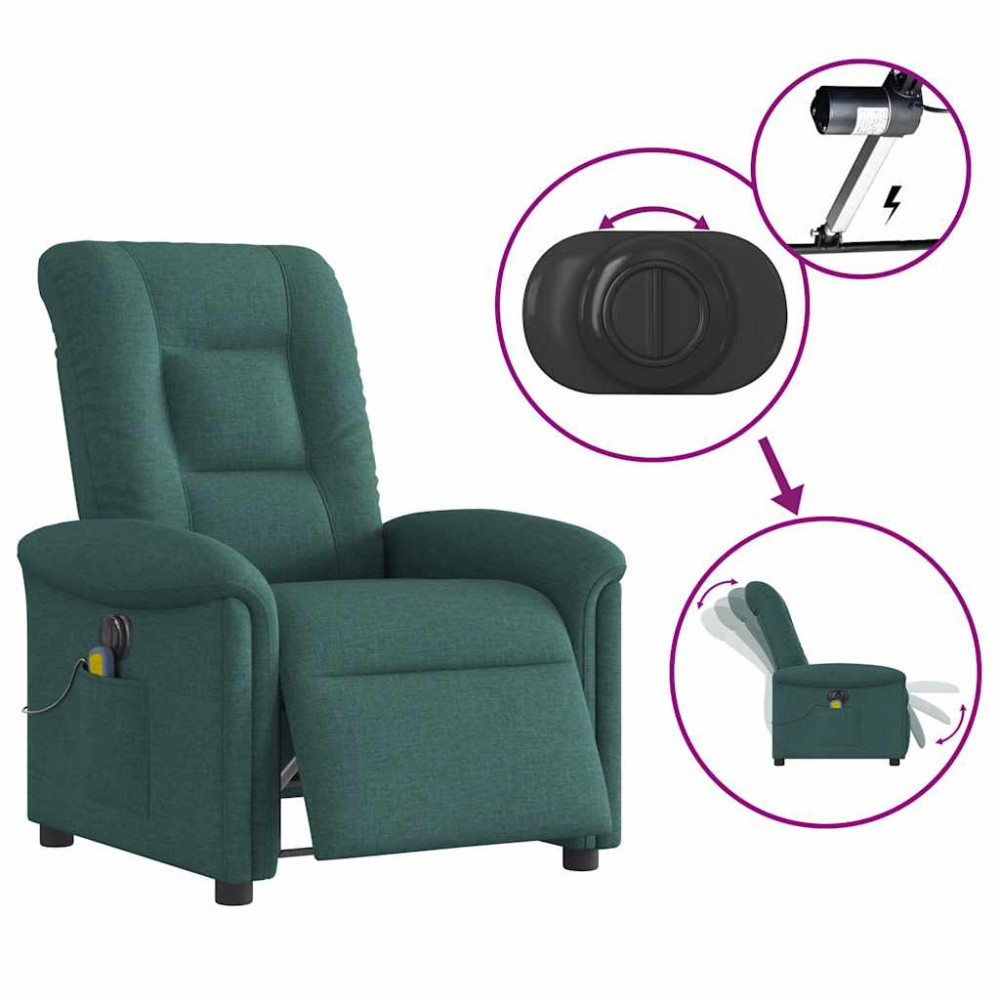 Produktbild för Elektrisk massagefåtölj mörkgrön tyg