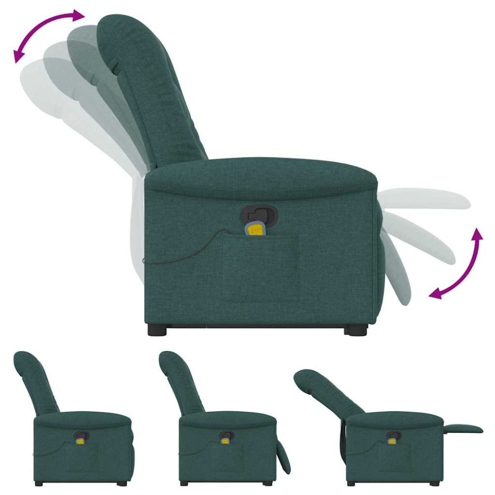 Produktbild för Massagefåtölj med uppresningshjälp mörkgrön tyg