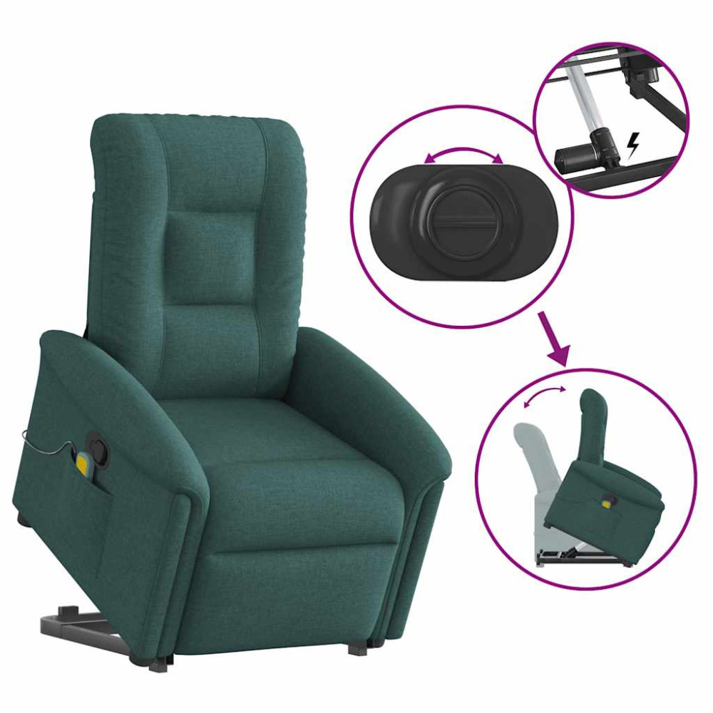 Produktbild för Massagefåtölj med uppresningshjälp mörkgrön tyg
