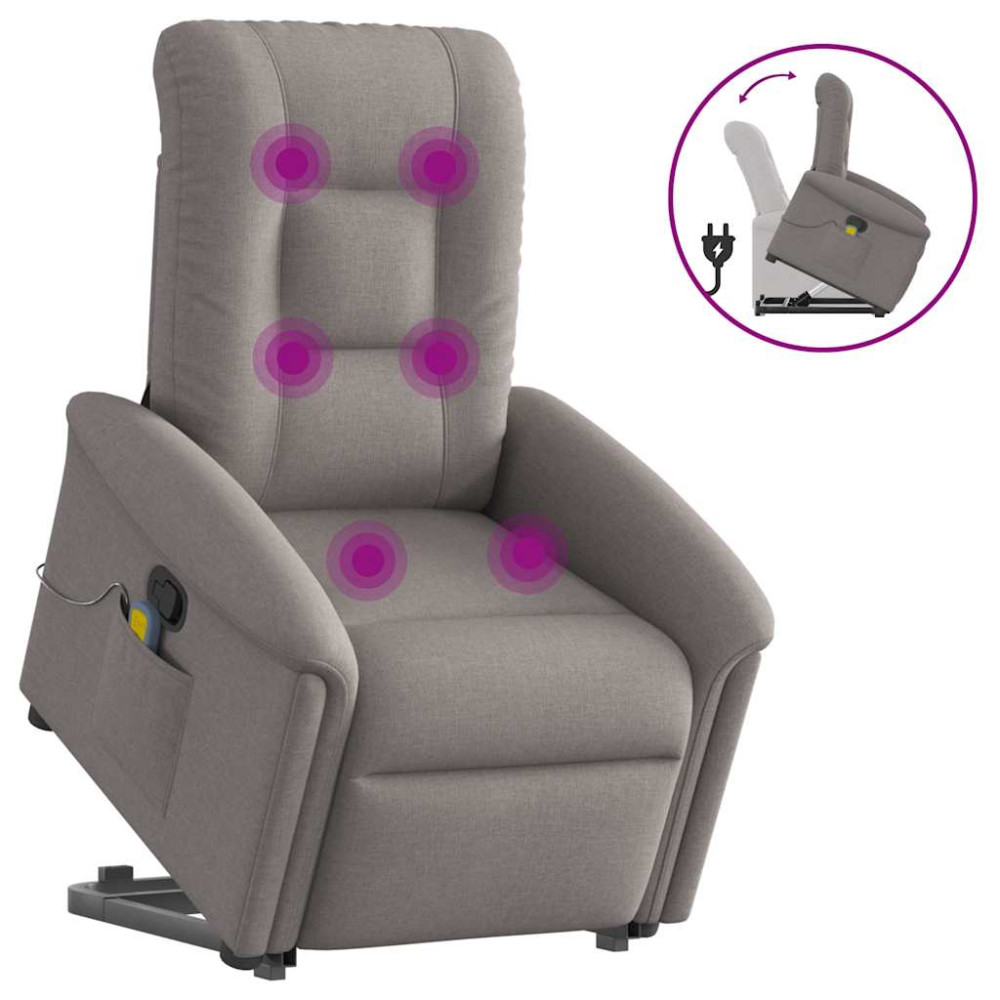 Produktbild för Massagefåtölj med uppresningshjälp taupe tyg