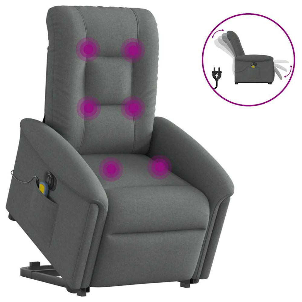 Produktbild för Elektrisk massagefåtölj med uppresningshjälp mörkgrå tyg