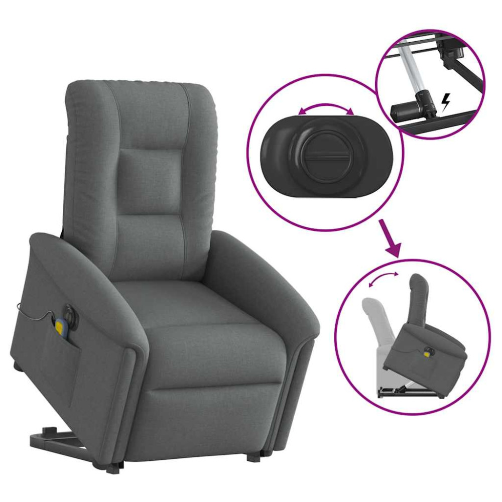 Produktbild för Elektrisk massagefåtölj med uppresningshjälp mörkgrå tyg