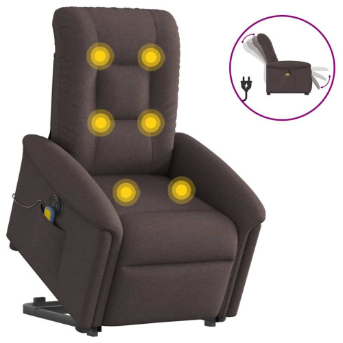 vidaXL Elektrisk massagefåtölj med uppresningshjälp mörkbrun tyg