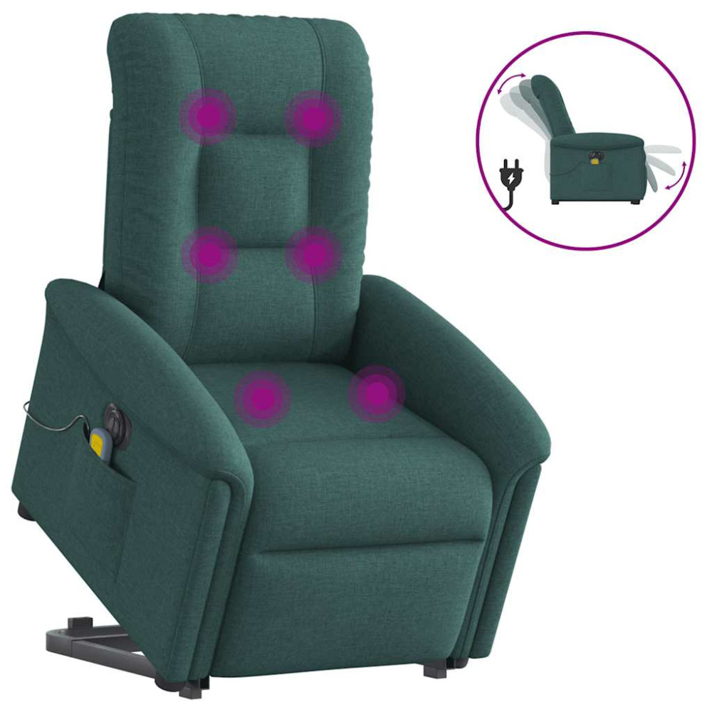 Produktbild för Elektrisk massagefåtölj med uppresningshjälp mörkgrön tyg