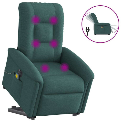 vidaXL Elektrisk massagefåtölj med uppresningshjälp mörkgrön tyg
