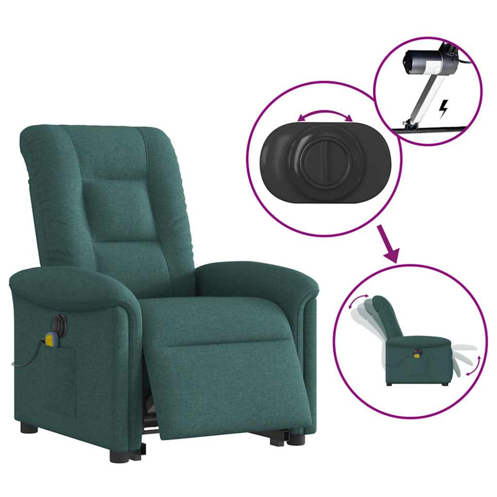 Produktbild för Elektrisk massagefåtölj med uppresningshjälp mörkgrön tyg