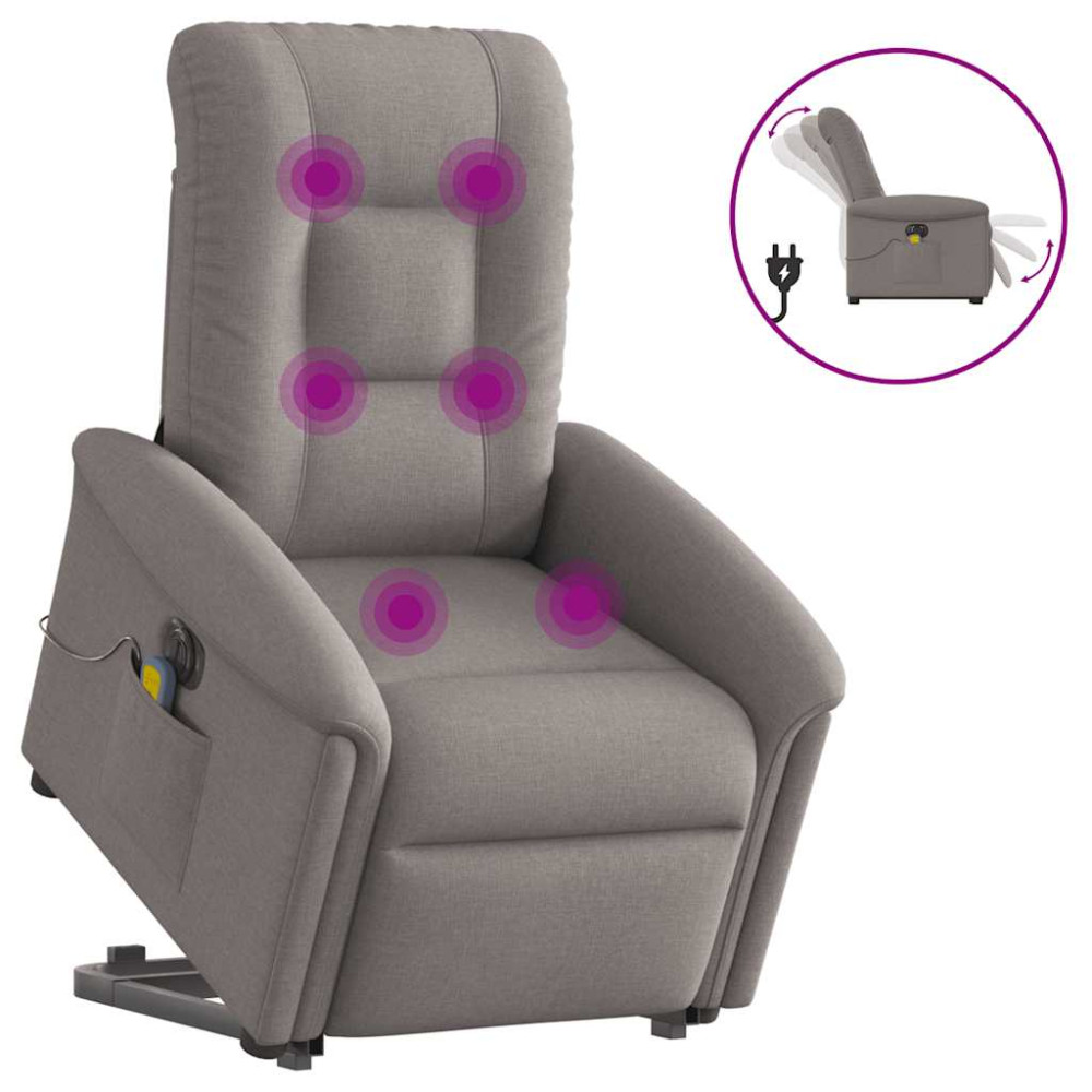 Produktbild för Elektrisk massagefåtölj med uppresningshjälp taupe tyg