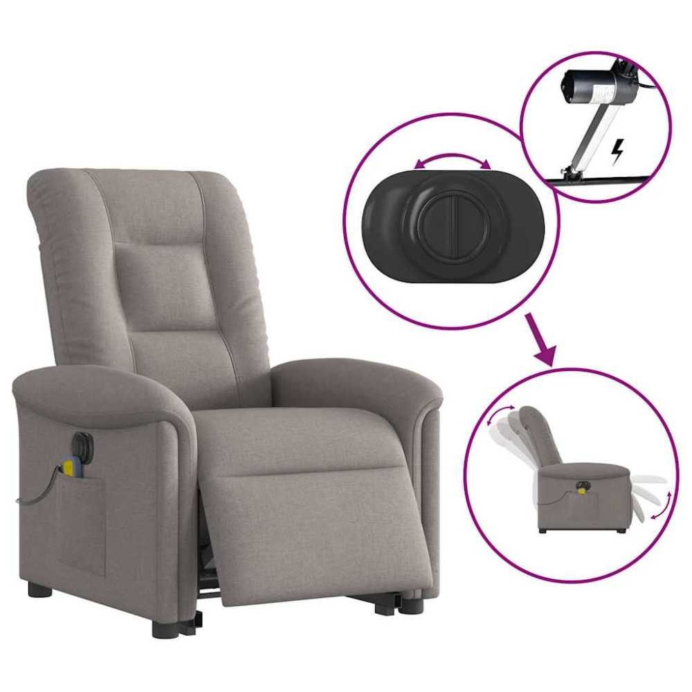 Produktbild för Elektrisk massagefåtölj med uppresningshjälp taupe tyg
