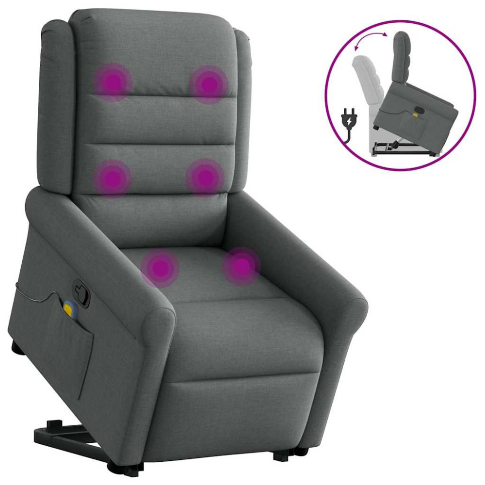 Produktbild för Massagefåtölj med uppresningshjälp mörkgrå tyg