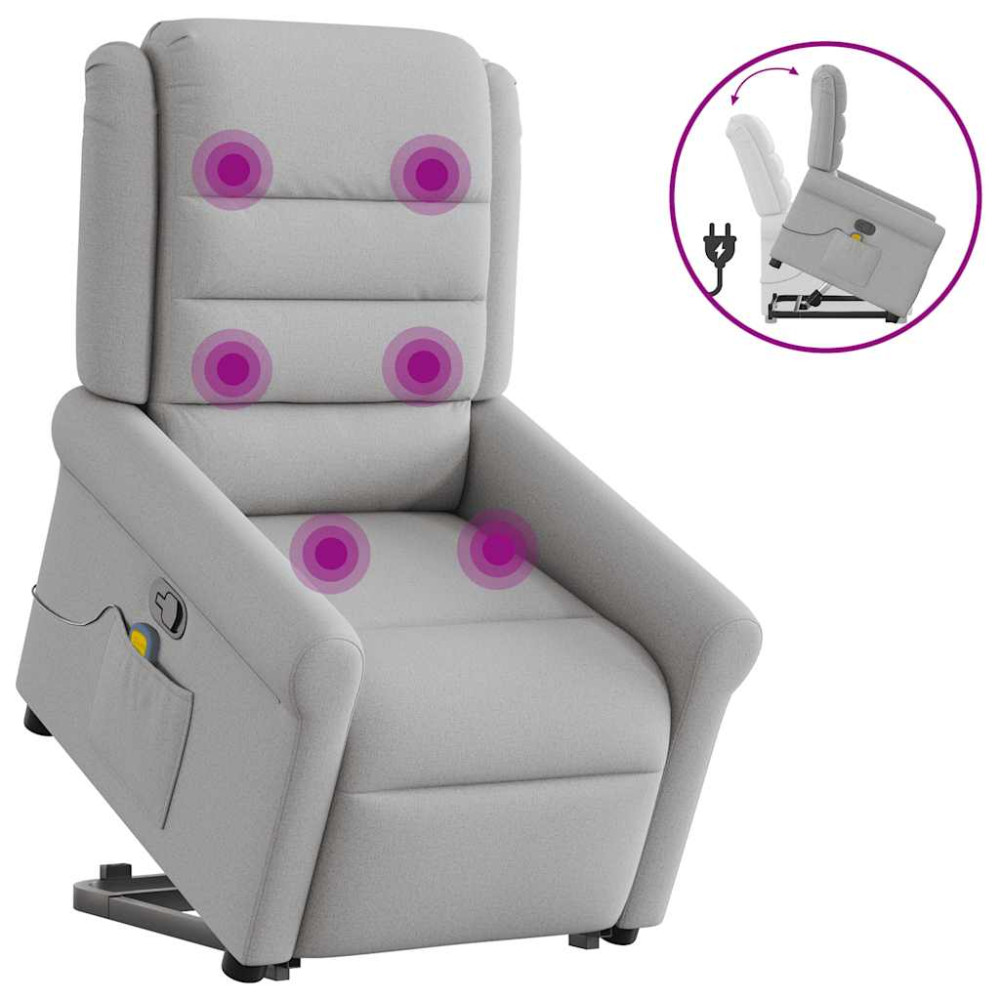 Produktbild för Massagefåtölj med uppresningshjälp molngrå tyg