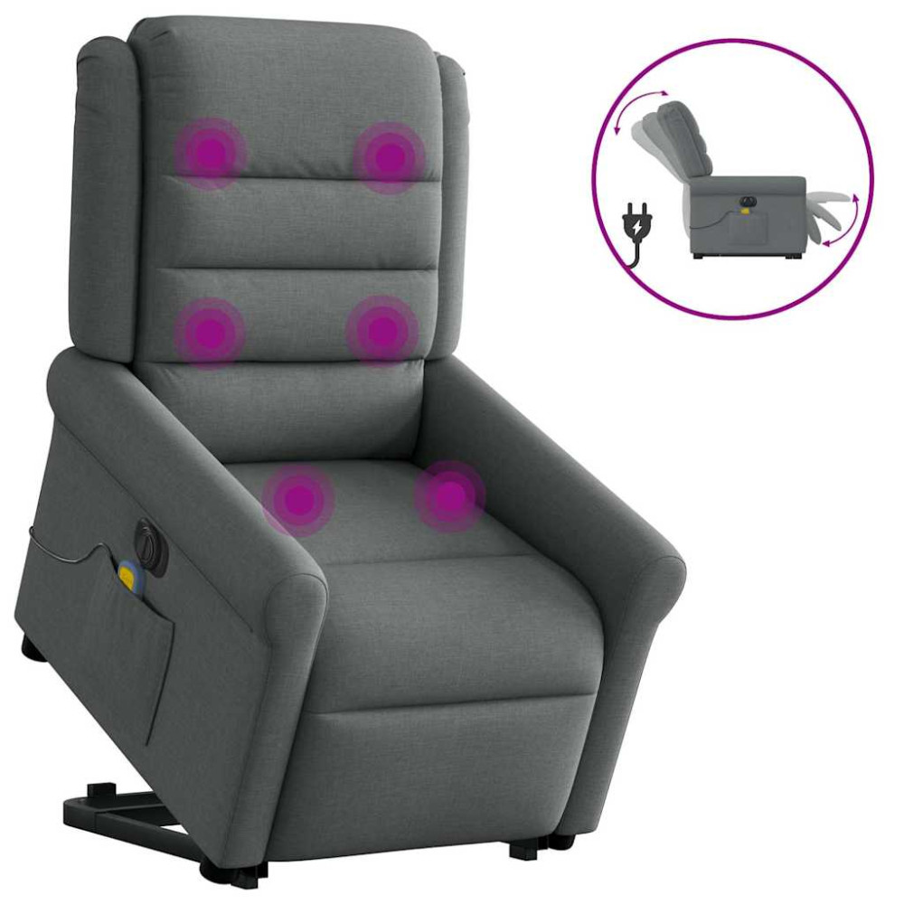 Produktbild för Elektrisk massagefåtölj med uppresningshjälp mörkgrå tyg