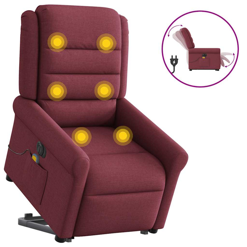 Produktbild för Elektrisk massagefåtölj med uppresningshjälp vinröd tyg