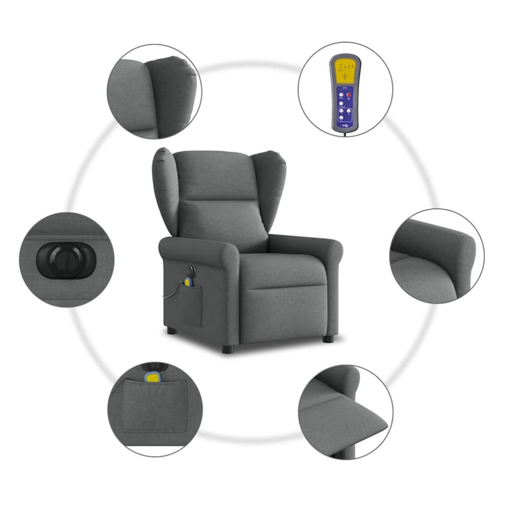 Produktbild för Elektrisk massagefåtölj mörkgrå tyg