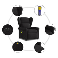 Produktbild för Elektrisk massagefåtölj med uppresningshjälp svart tyg