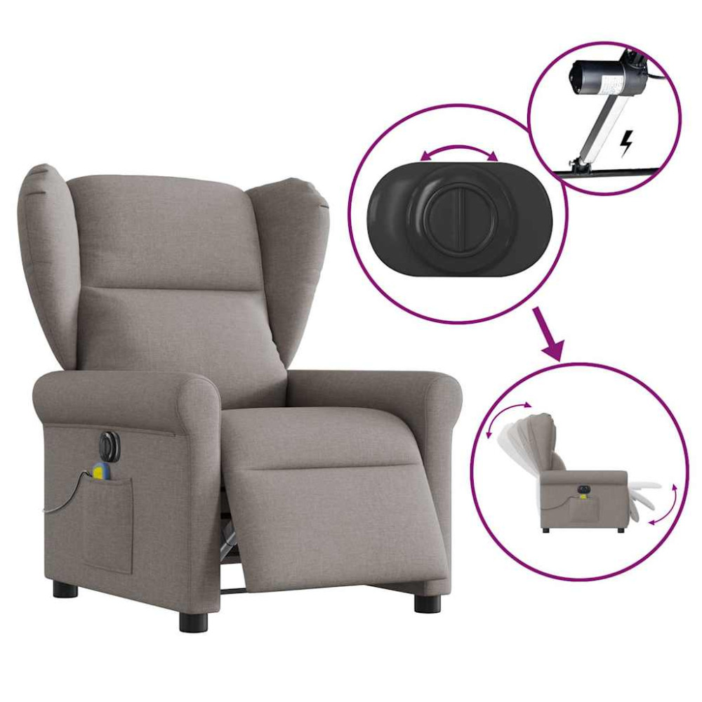 Produktbild för Elektrisk massagefåtölj taupe tyg