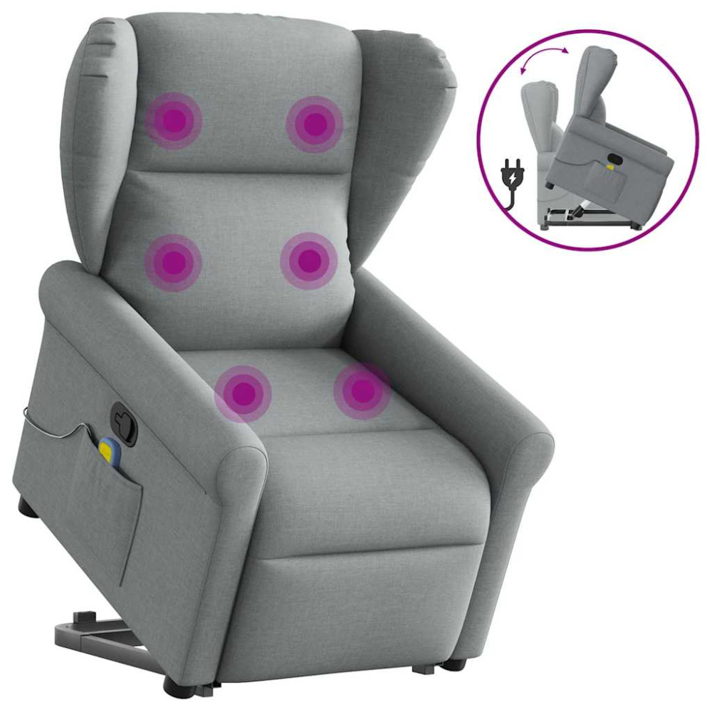 Produktbild för Massagefåtölj med uppresningshjälp ljusgrå tyg