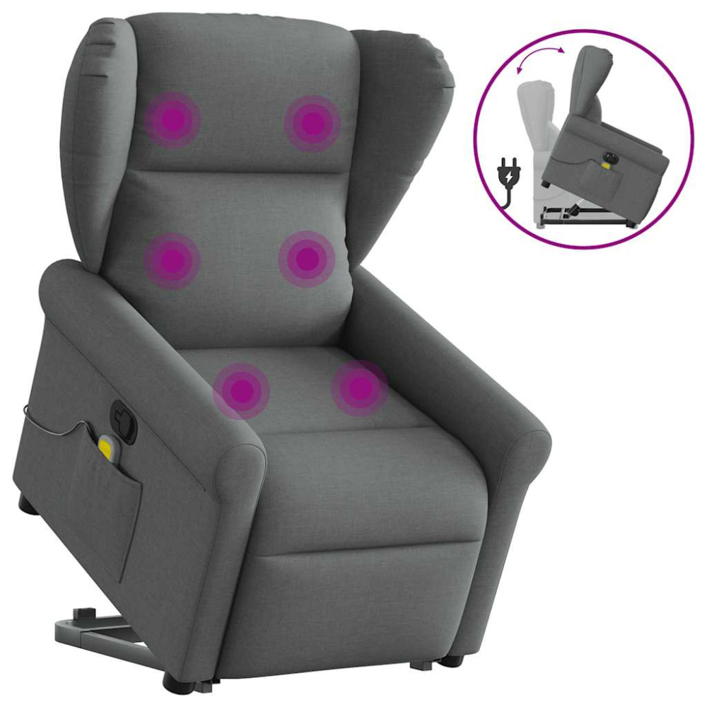 Produktbild för Massagefåtölj med uppresningshjälp mörkgrå tyg
