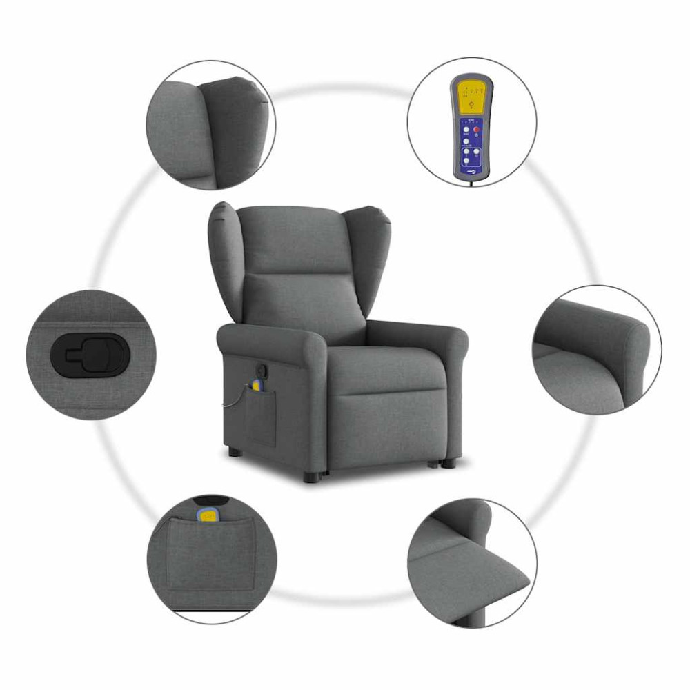 Produktbild för Massagefåtölj med uppresningshjälp mörkgrå tyg