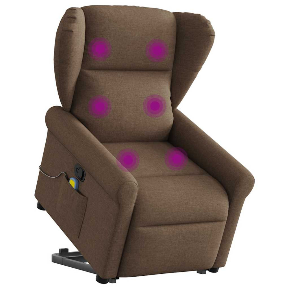 Produktbild för Massagefåtölj med uppresningshjälp brun tyg