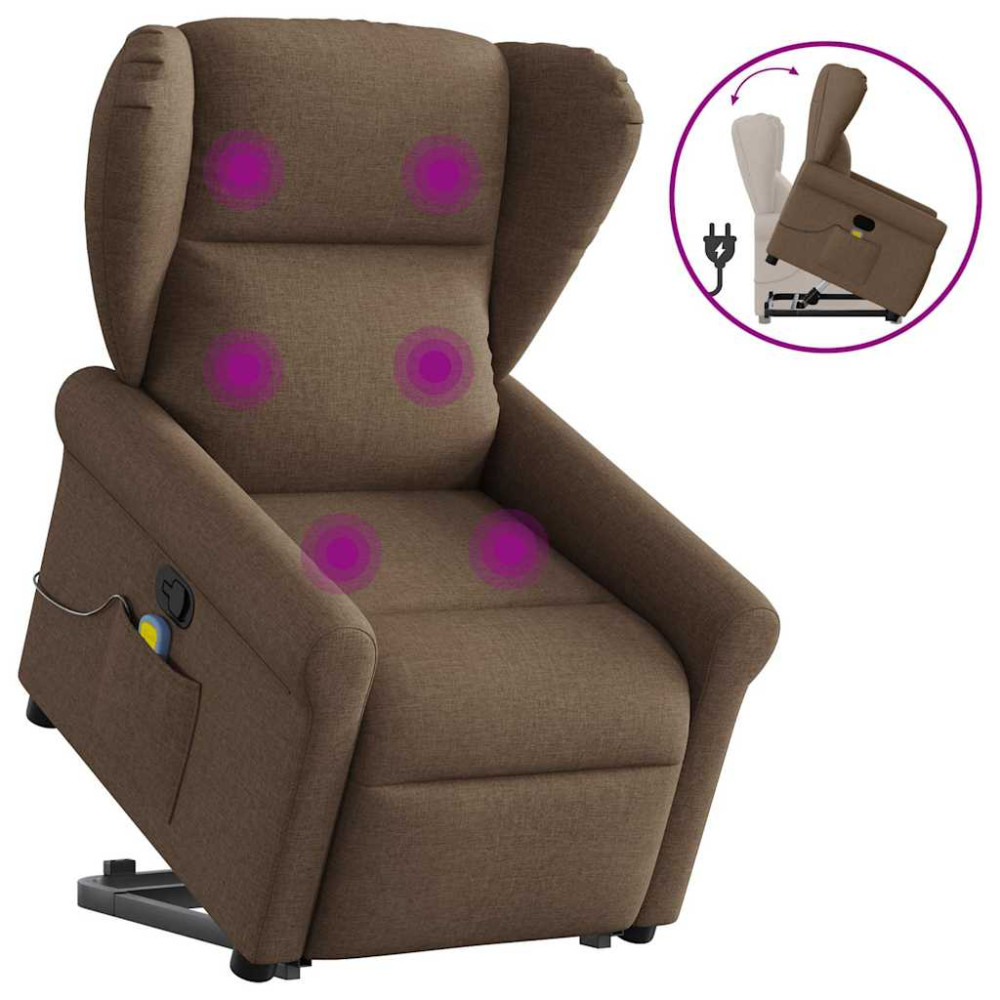 Produktbild för Massagefåtölj med uppresningshjälp brun tyg