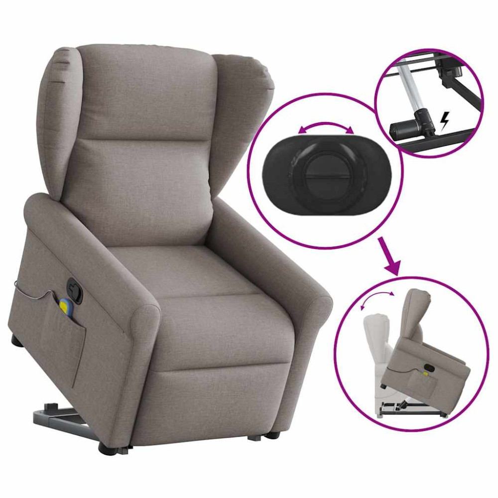 Produktbild för Massagefåtölj med uppresningshjälp taupe tyg