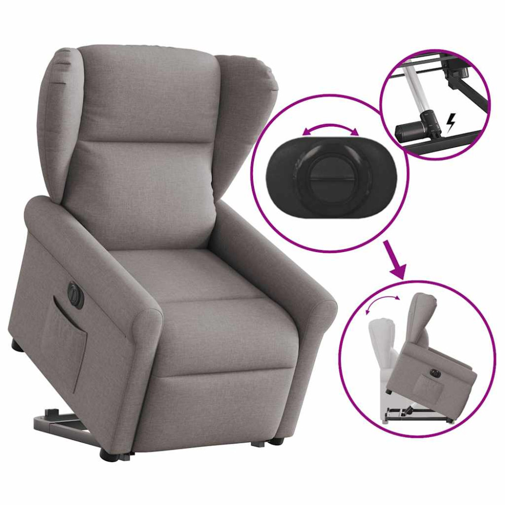 Produktbild för Elektrisk reclinerfåtölj med uppresningshjälp taupe tyg