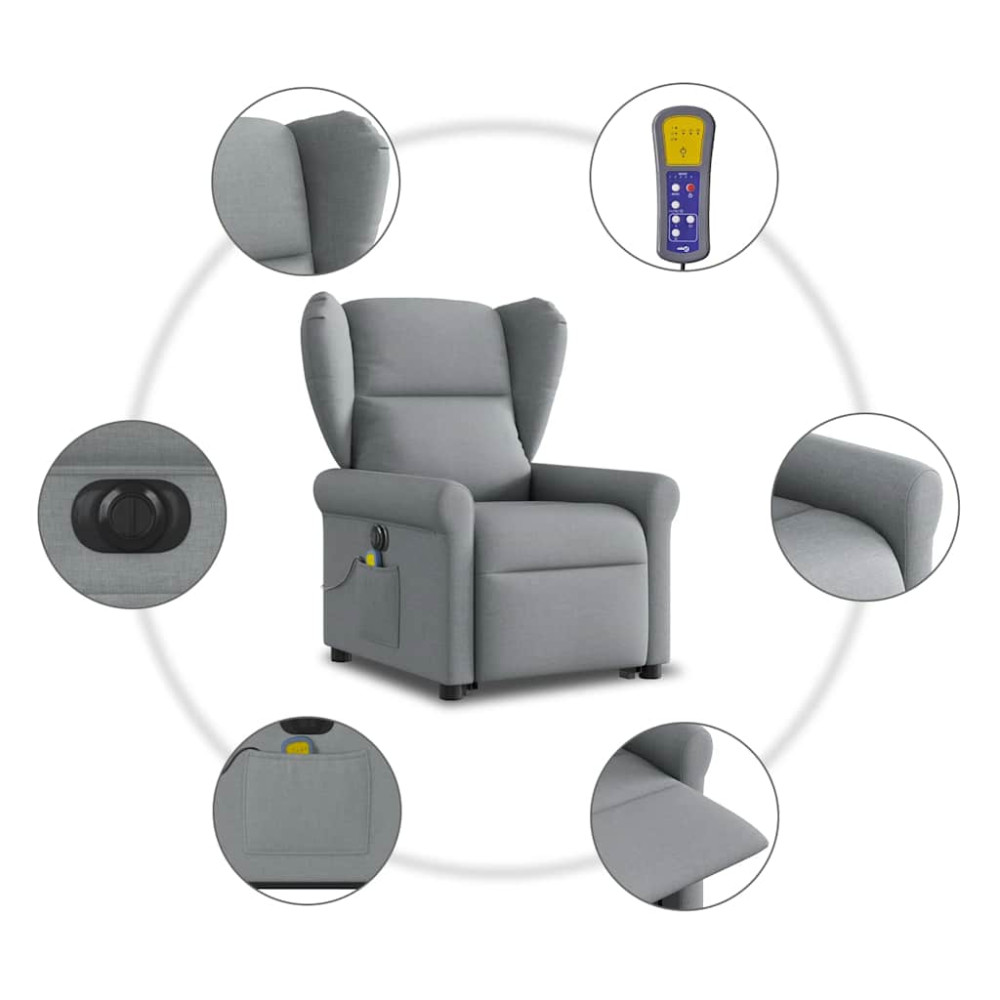 Produktbild för Elektrisk massagefåtölj med uppresningshjälp ljusgrå tyg
