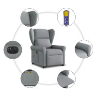 Produktbild för Elektrisk massagefåtölj med uppresningshjälp ljusgrå tyg