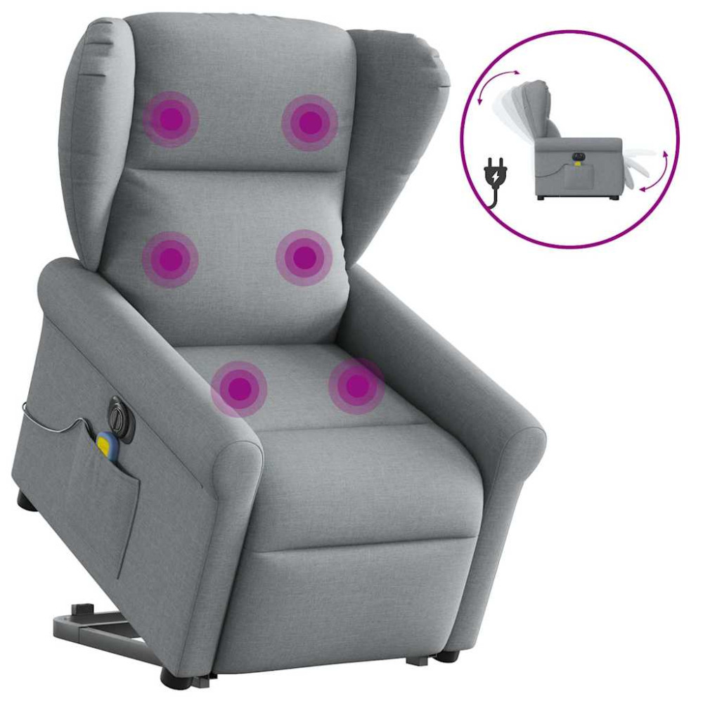 Produktbild för Elektrisk massagefåtölj med uppresningshjälp ljusgrå tyg