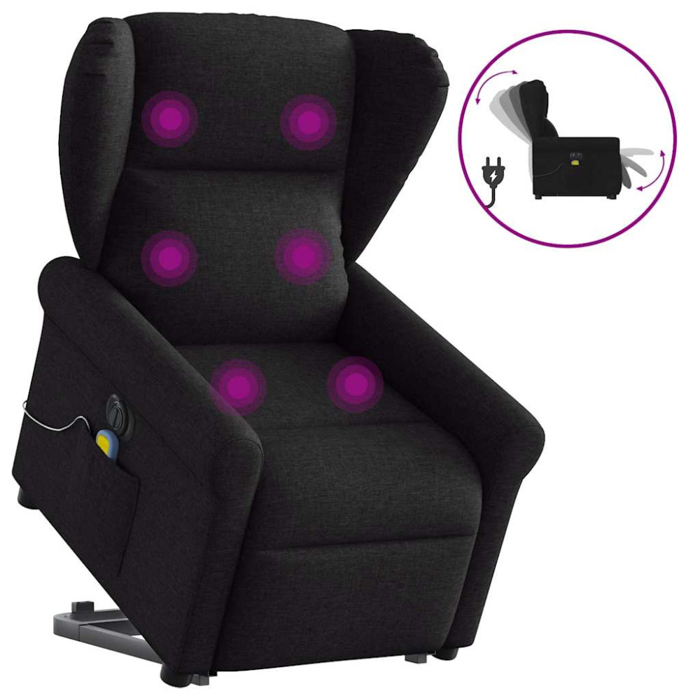 Produktbild för Elektrisk massagefåtölj med uppresningshjälp svart tyg