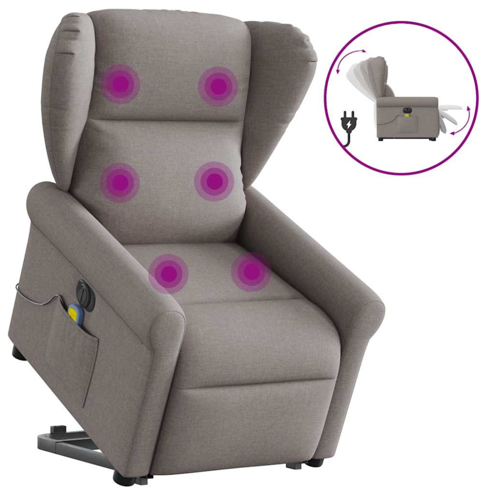 Produktbild för Elektrisk massagefåtölj med uppresningshjälp taupe tyg
