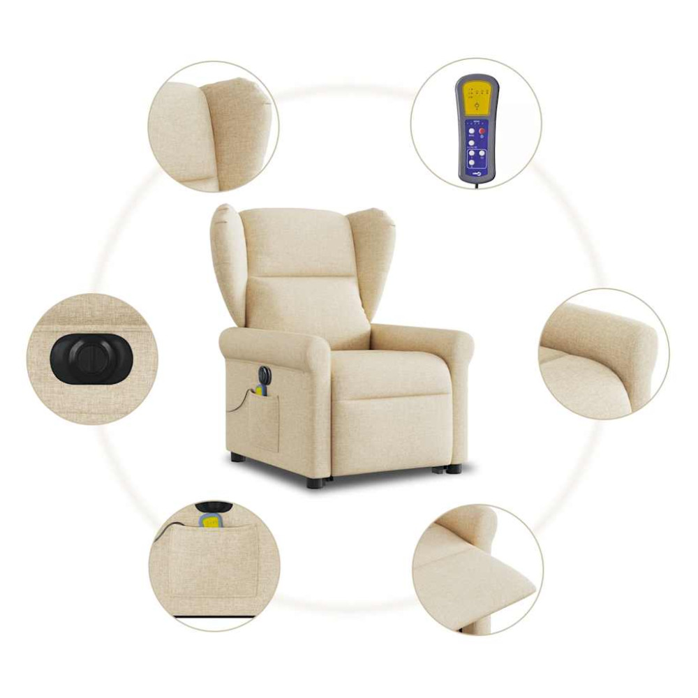 Produktbild för Elektrisk massagefåtölj med uppresningshjälp gräddvit tyg
