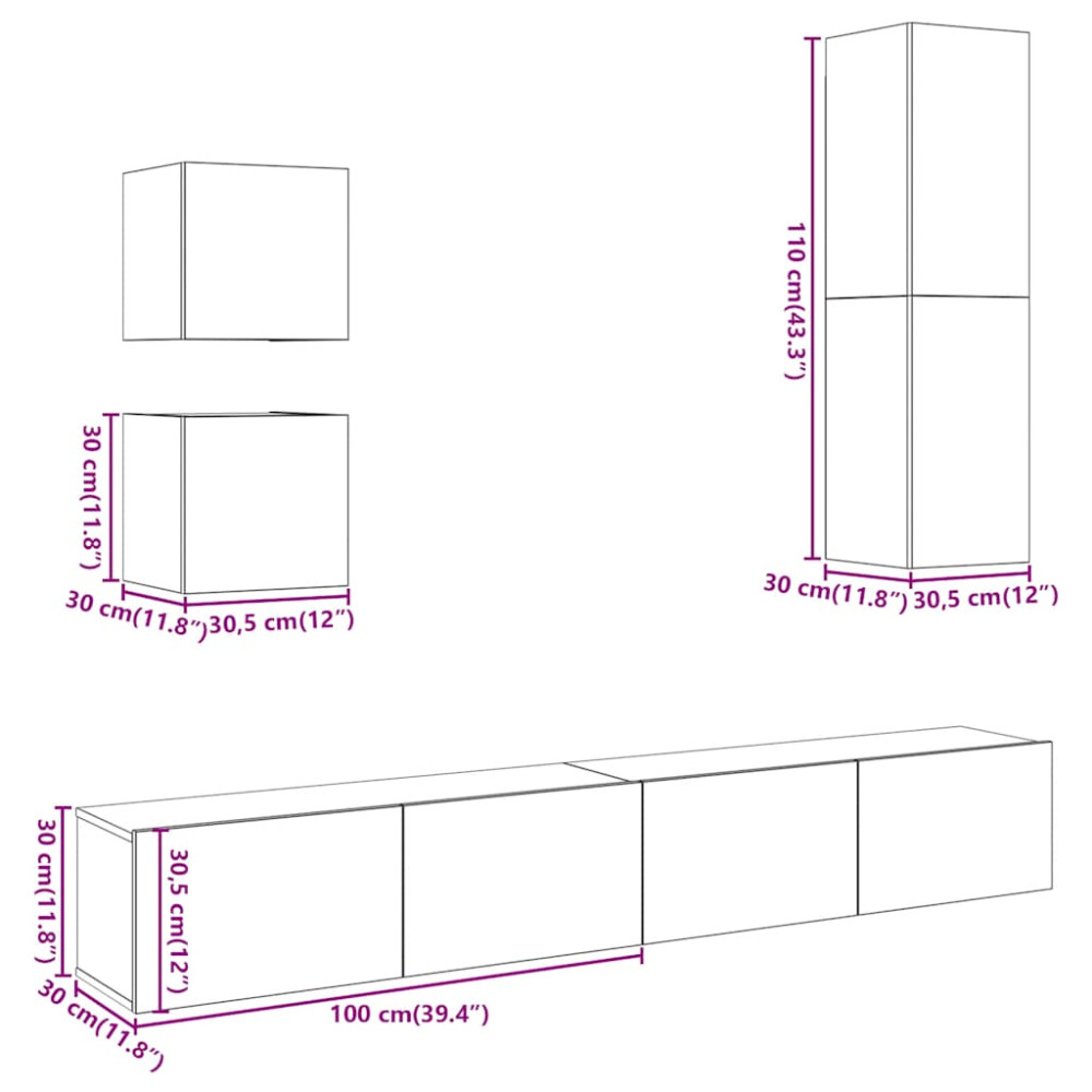Produktbild för TV-skåp väggmonterat 5 delar artisan ek konstruerat trä
